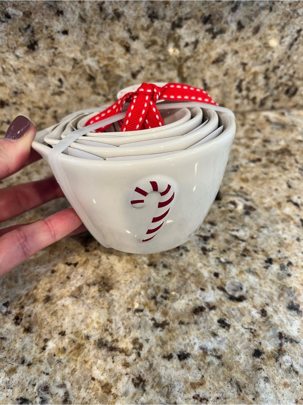 Rae Dunn Christmas Ceramic Measuring Cups with Red Candy Cane